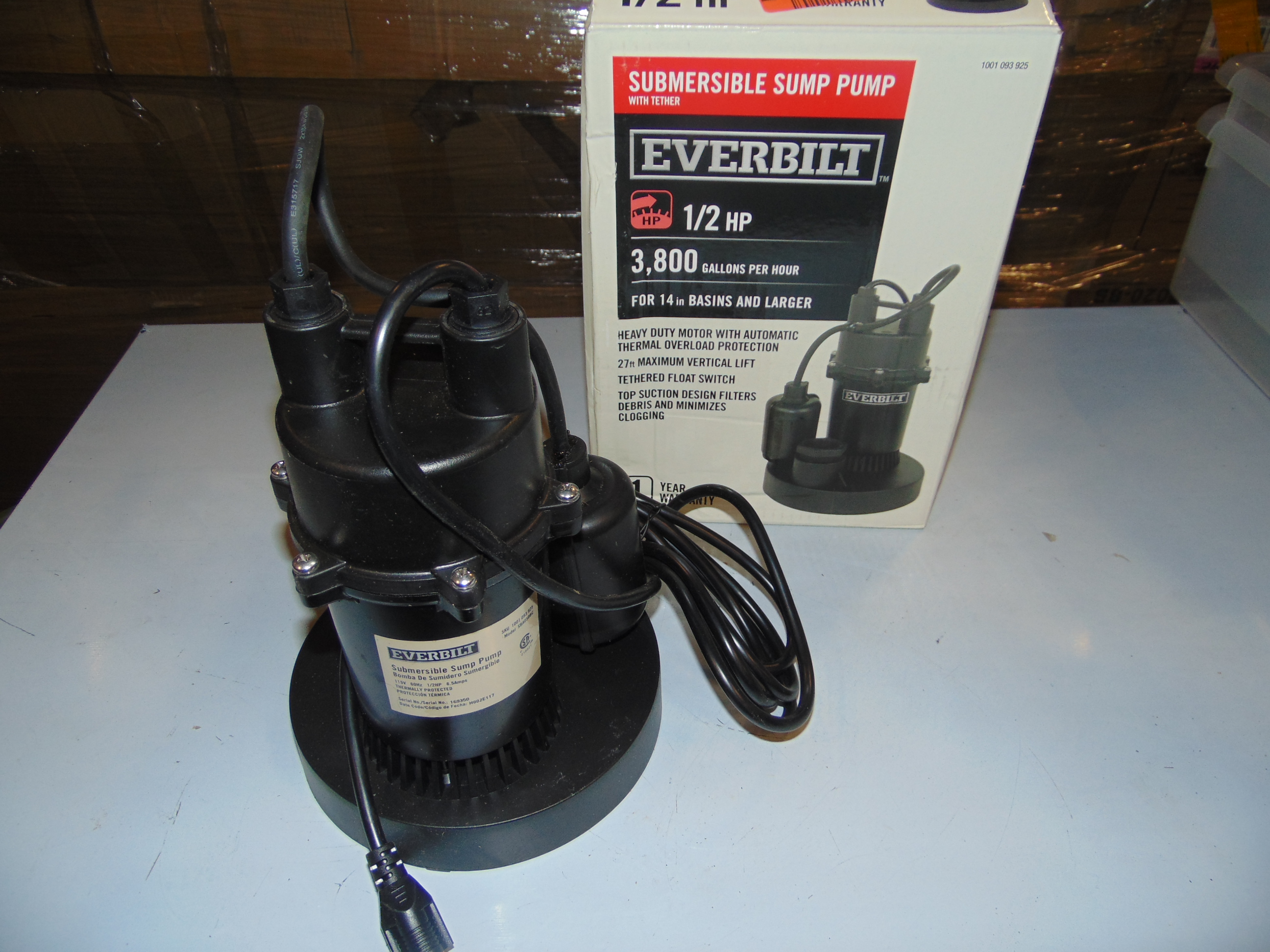 Everbilt 1/2 HP Submersible Sump Pump with Tether | eBay