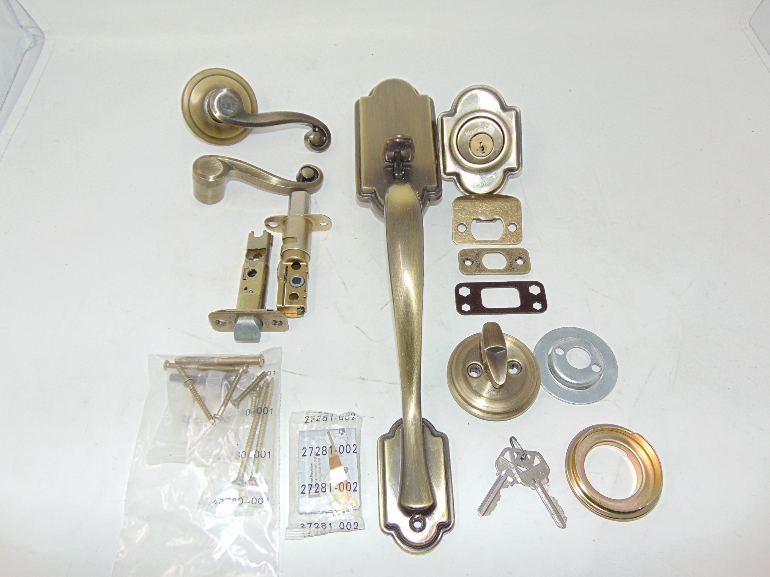 Kwikset Arlington Single Cylinder Antique Brass Handleset with Lido